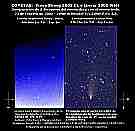 Ikeya-Zhang
Technik - Technique: CCD
Homepage: www.iac.es/galeria/mrk/comet_images.html
URL: www.iac.es/galeria/mrk/wm1-y-c1.jpg
Datum - Date: 20020223
Zeit - Time: 07:49:35 UT
Autor - Author: Mariano D. Ascheri
Ort - Place: Observatorio Astronómico Cristo Rey de Argentina, Rosario, Argentinien
Instrument: 135 mm Objektiv f/5.6
Kamera - Camera: KAF 0400
Dauer - Duration: 3 x 2 min
Compilation by Jost Jahn